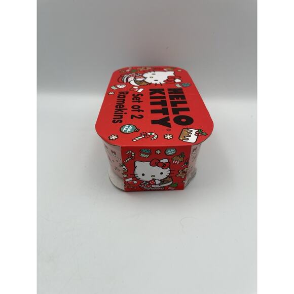 NEW Hello Kitty Ceramic Ramekins Dishes Set Of 2 Pink Candy Cane Dress - Picture 6 of 8